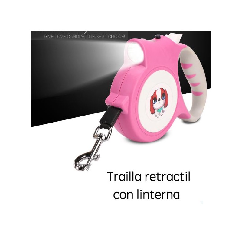 Traílla retráctil con linterna 5 Mts