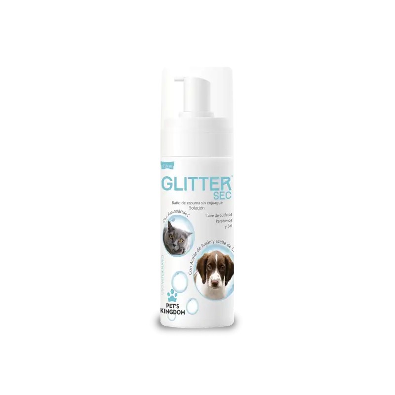 Glitter Sec Baño De Espuma Sin Enjuague Perros Gatos 150Ml