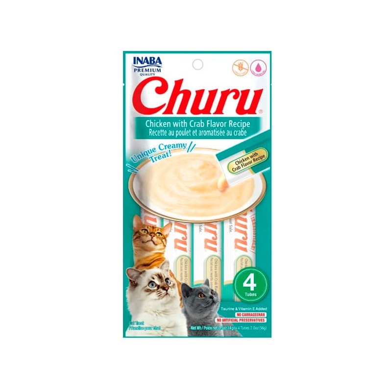 CHURU GATO SABOR A POLLO Y CANGREJO 56 GR X 4 UND