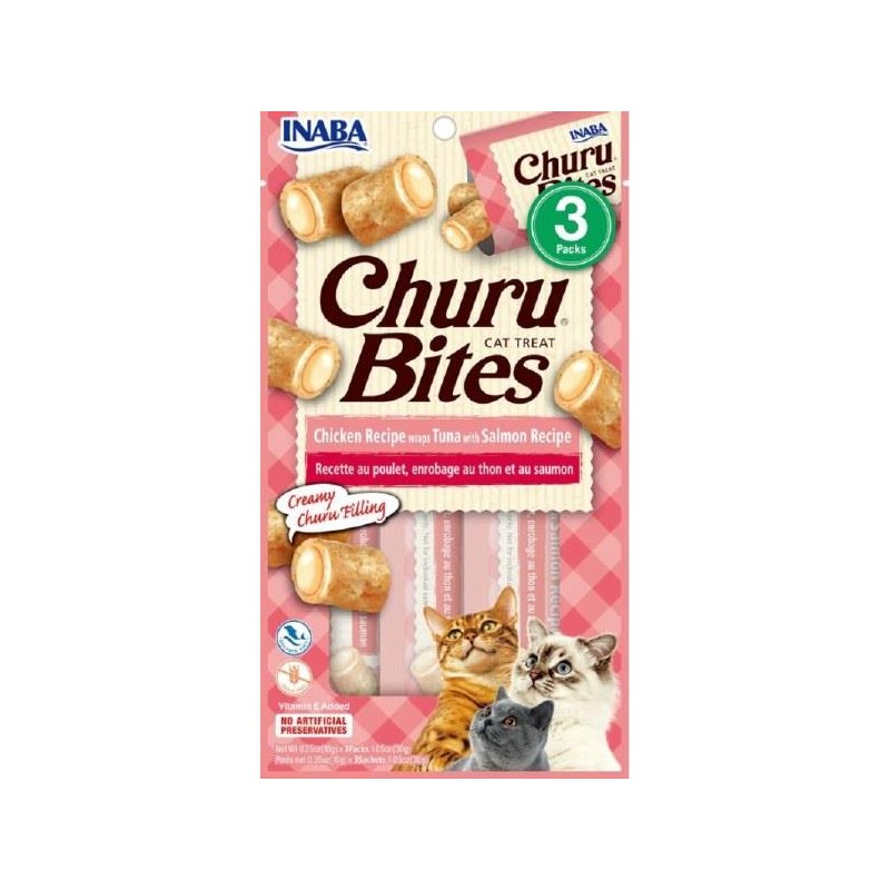 CHURU BITES GATO CHICKEN WRAPS ATÚN Y SALMÓN X 30 GR 3 UND