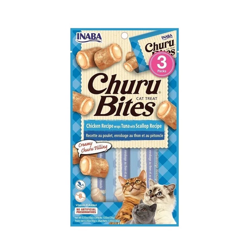 CHURU BITES GATO CHICKEN WRAPS ATÚN Y VIEIRA X 30 GR 3 UND