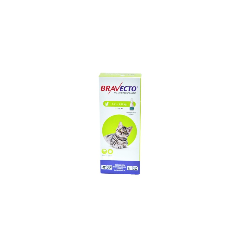 Bravecto Antiparasitario Spot on Gatos de 1.2 a 2.8 Kg. Pipeta 112.5 mg